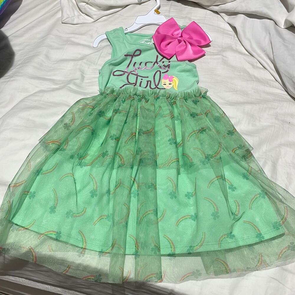 JoJo Siwa xs 4/5 lucky tulle tutu bow bedazzled dress worn once like new